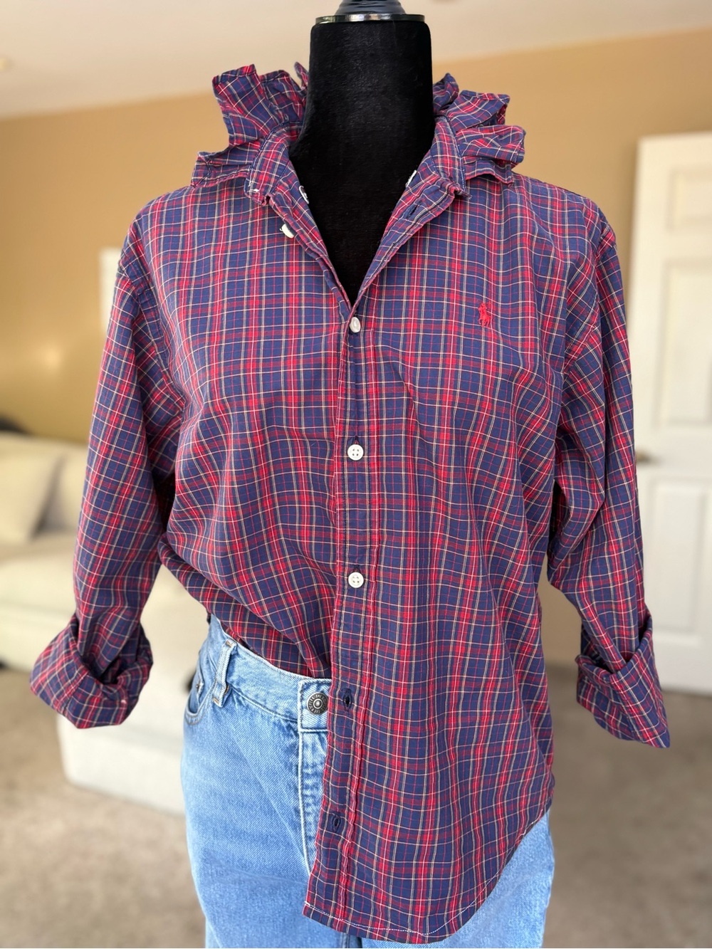 Reworked Ralph Lauren red+blue plaid size small - Picture 4 of 15
